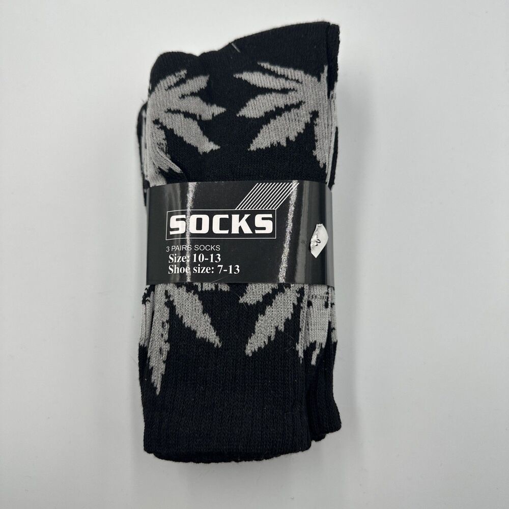 Men's Sports Leaf Weed Marijuana Crew Cotton Long Socks Size 10-13 (3 Pair Pack)